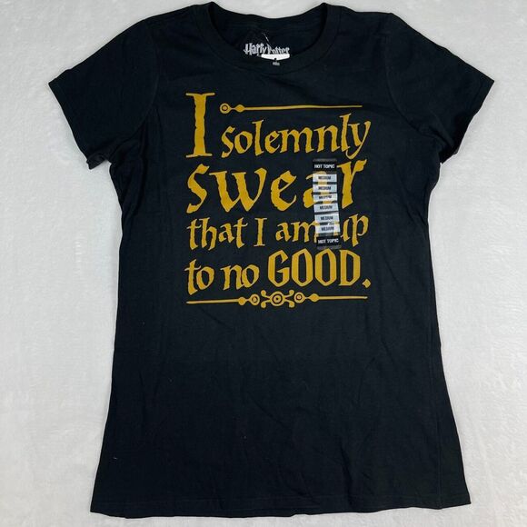 Harry Potter Hot Topic Shirt Womens Medium Graphic T-Shirt Solemnly Swear Black - Picture 1 of 8